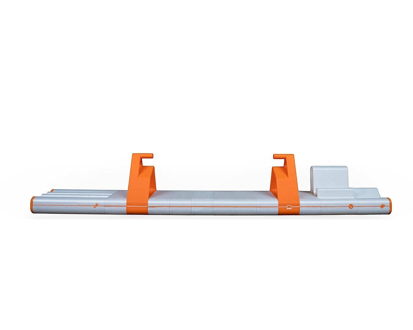 MJR Crafted modular desktop organizer in grey and orange with laptop stand, phone holder, and pen storage.