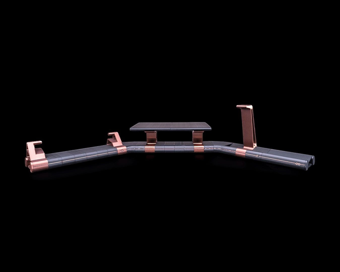 MJR Crafted Focus Desk Hub modular organizer in gray with bronze accents featuring a monitor stand and accessory holders.