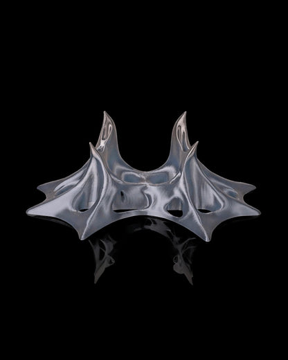 MJR Crafted modern sculptural gaming controller stand in silver PLA, designed for Xbox and PlayStation controllers.