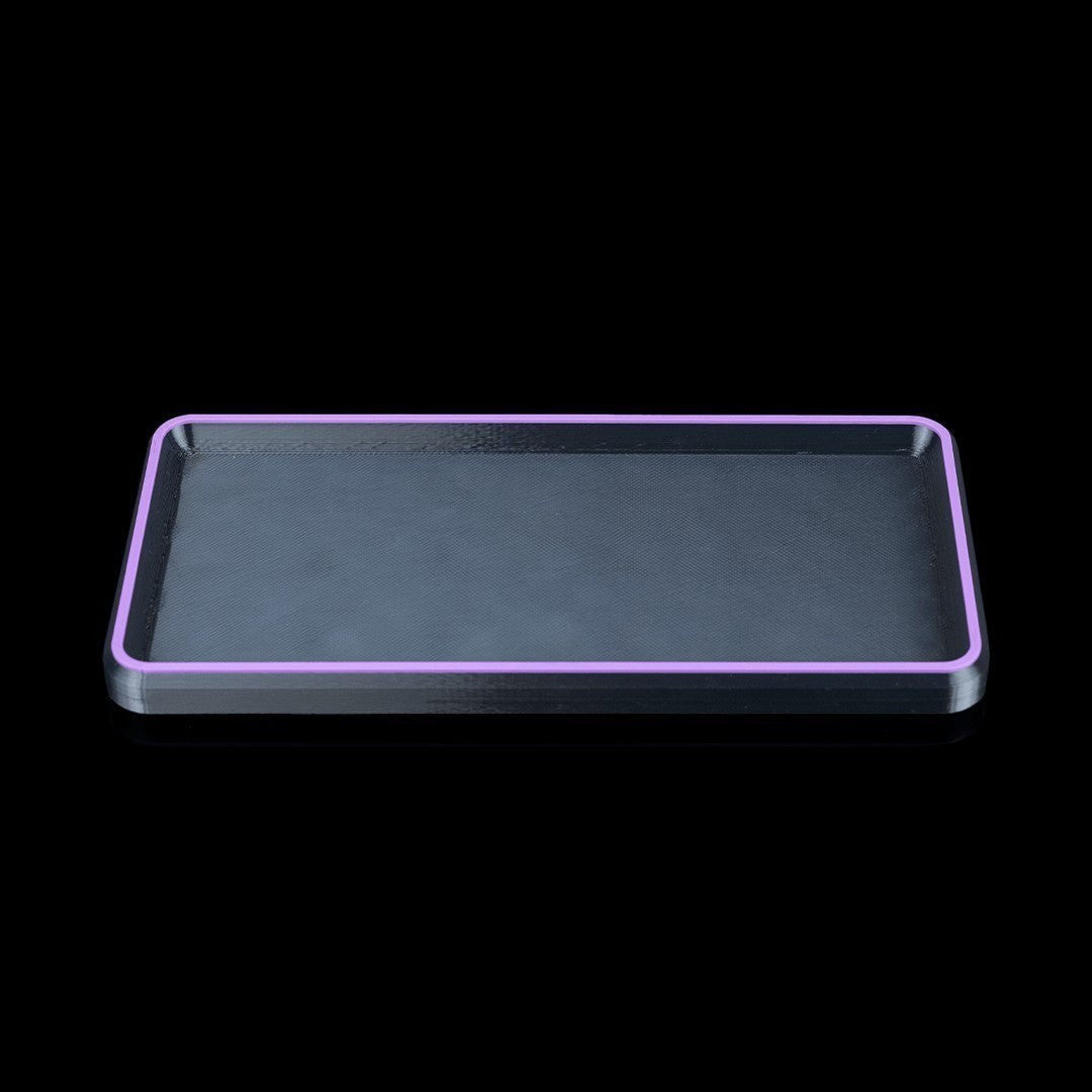 MJR Crafted modular desk organizer tray with a purple accent trim and textured dark grey surface.