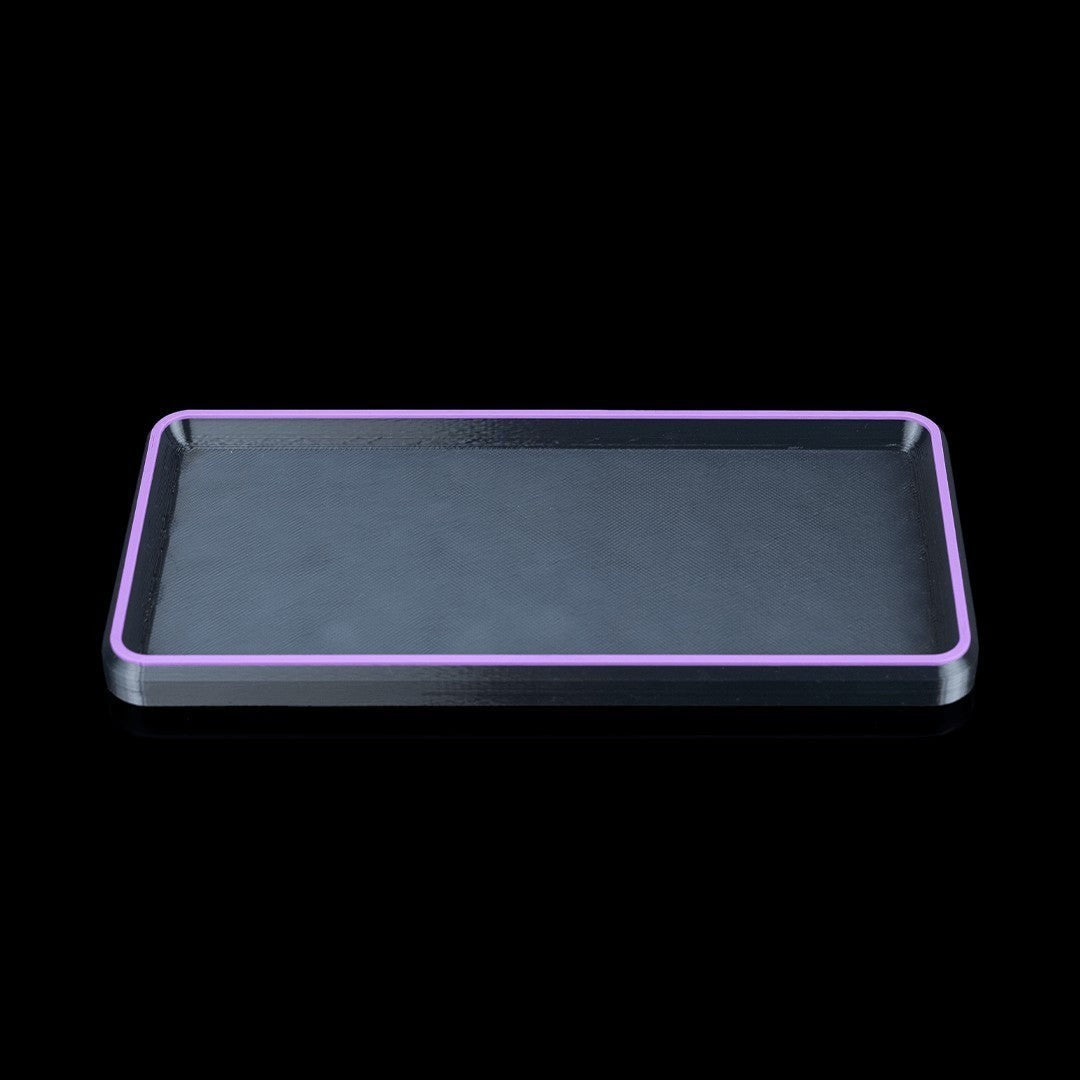 MJR Crafted modular desk organizer tray with a purple accent trim and textured dark grey surface.