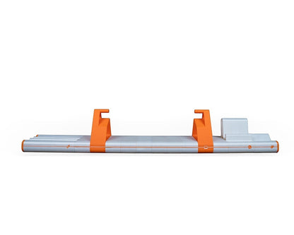 MJR Crafted modular desktop organizer in grey and orange with laptop stand, phone holder, and pen storage.