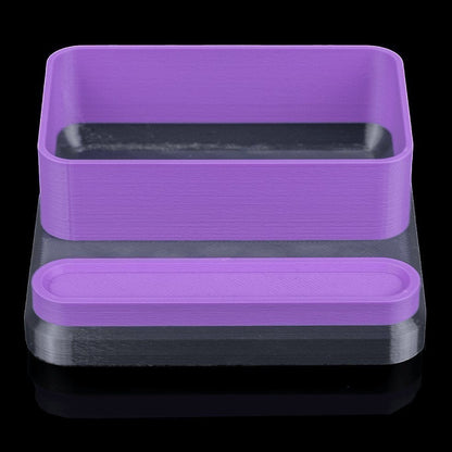 MJR Crafted modular desk organizer system in purple and grey, featuring a phone stand and tray.