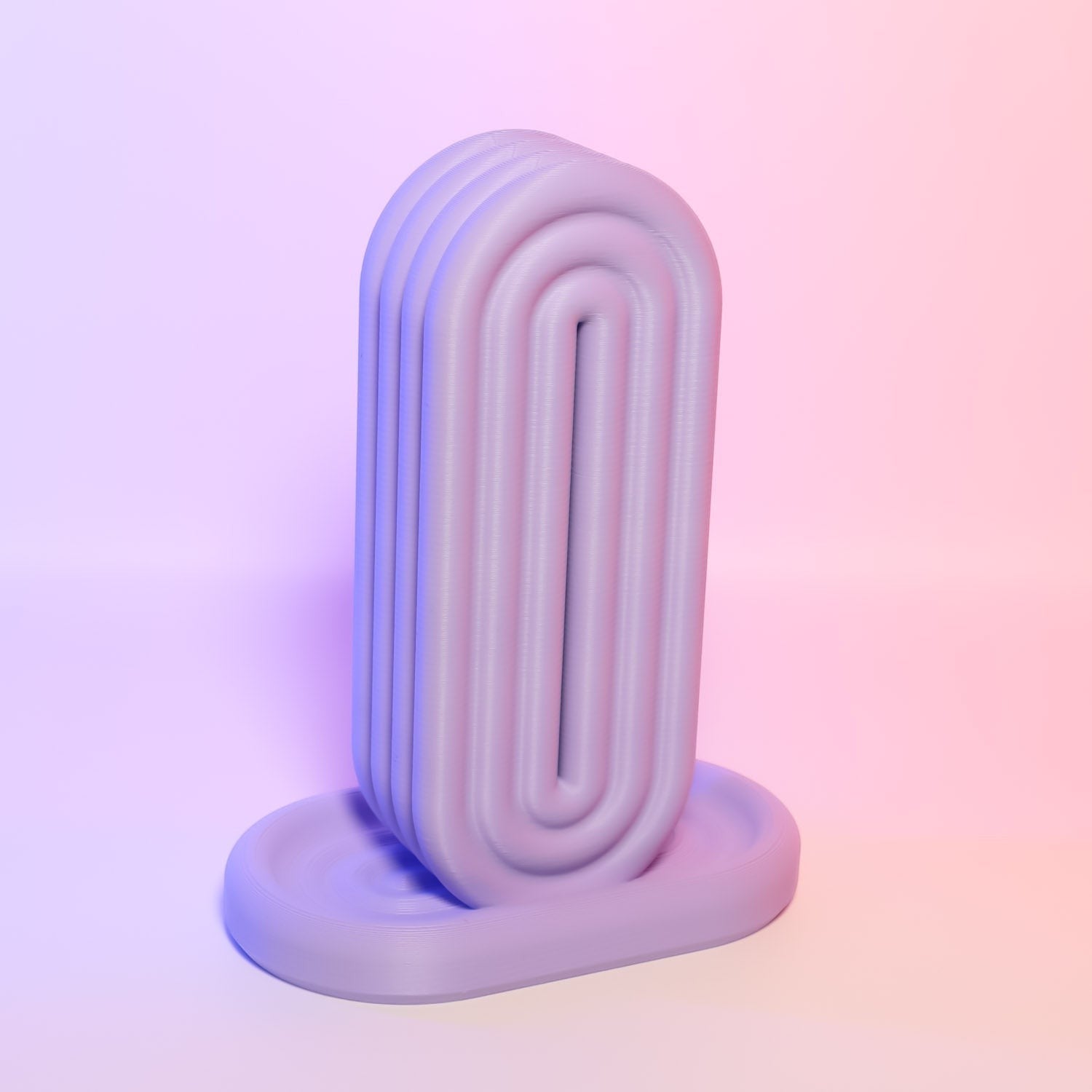 MJR Crafted rainbow headphone holder with a smooth, layered design in pastel purple and pink gradient.