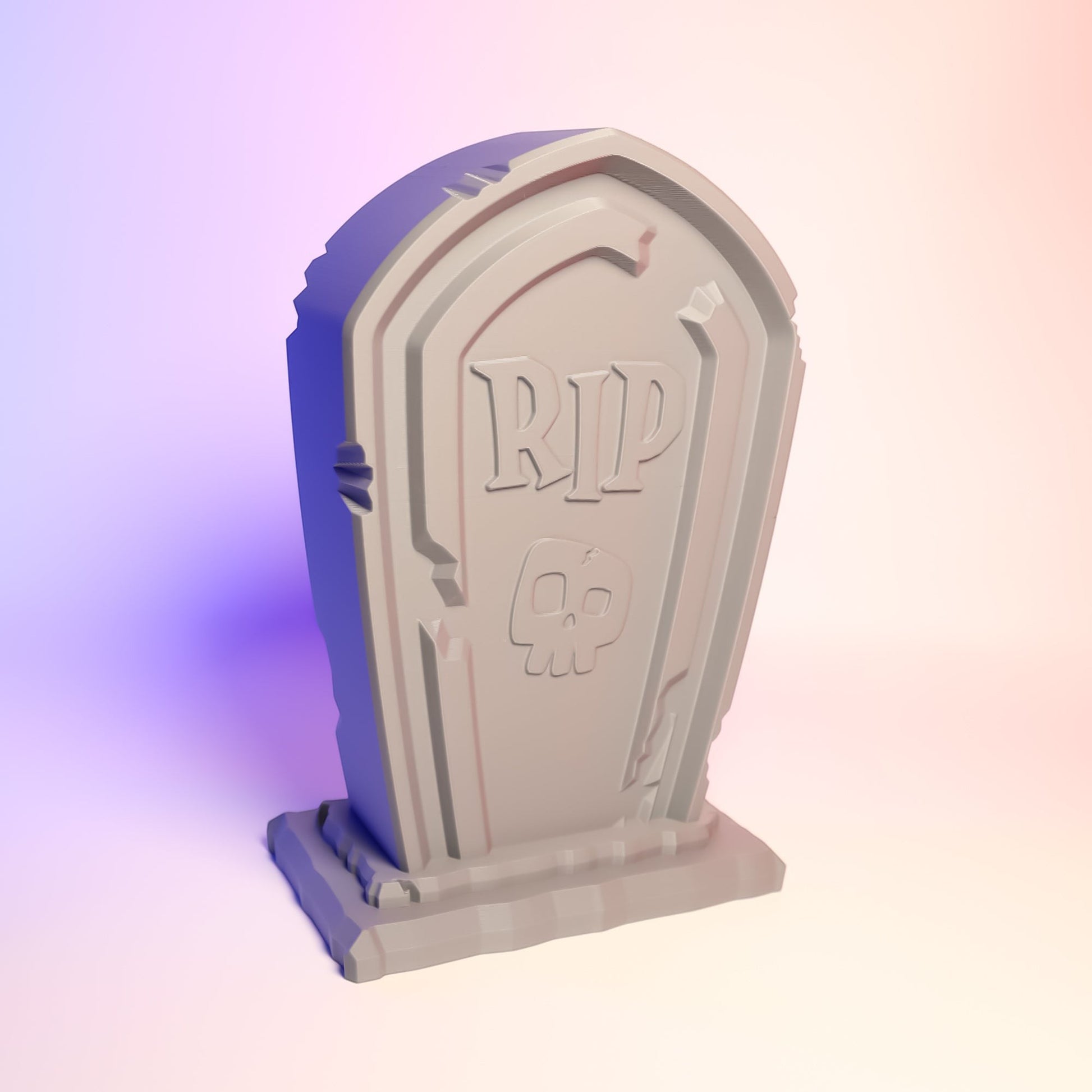MJR Crafted Tombstone Headphone Stand with RIP and skull design, 3D printed.