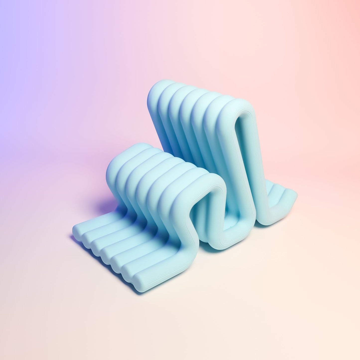 MJR Crafted light blue wavy phone stand with ribbed texture, perfect for desks and nightstands.